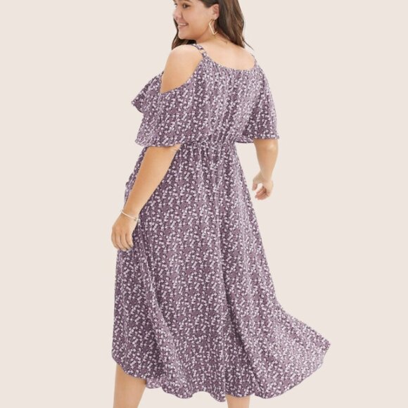 BloomChic Plus Size 2XL Ditsy Floral Pocket Wrap Cold Shoulder Ruffle Dress - Picture 3 of 3